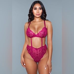 Sexy Lace Thong Bodysuit, Wine